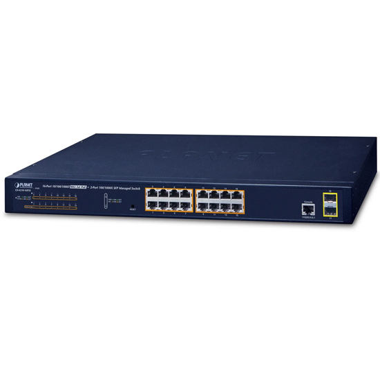 SWITCH PLANET 16-PORT 10/100/1000T 802.3AT POE + 2-PORT 100/1000X SFP MANAGED 220W GS-4210-16P2S