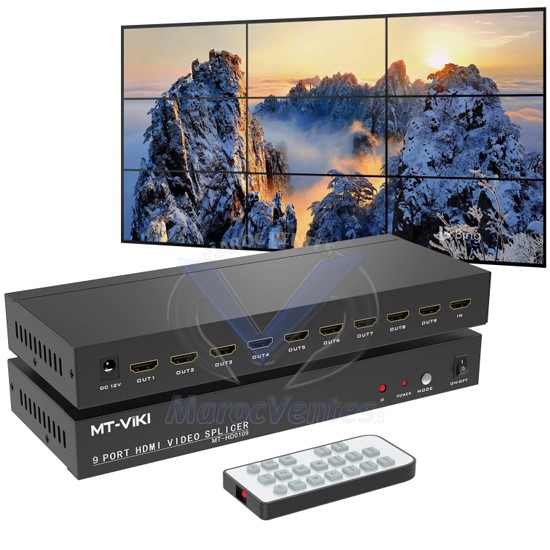 CONTRÔLEUR DE MUR VIDÉO HDMI 3×3 1080P 60HZ AVEC TÉLÉCOMMANDE IR MT-VIKI MT-HD0109